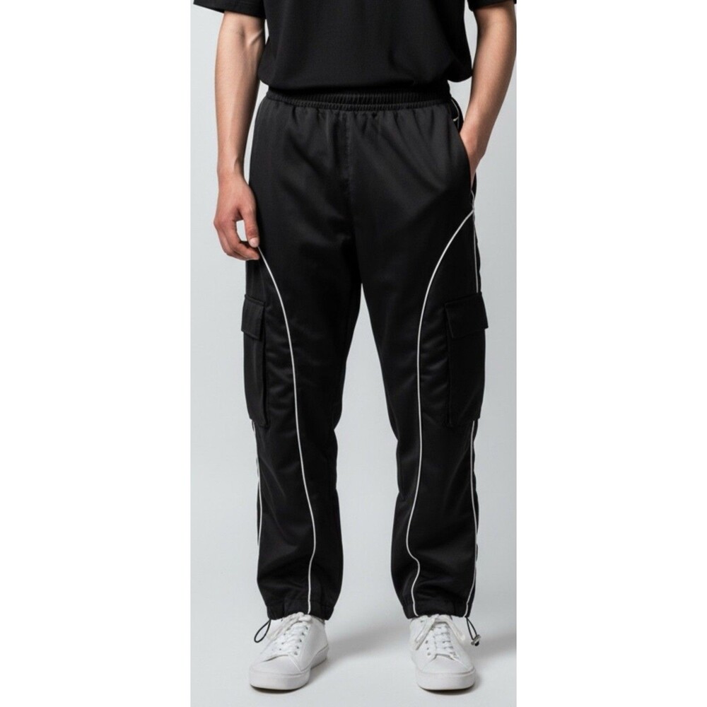 Large Black Cargo Pant Windbreaker Track Joggers Baggy Youth